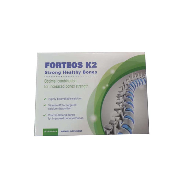 Forteos K2 30 Capsules - Bone Health Supplement With Calcium Citrate, Vitamin K2, Vitamin D3, And Boron-1