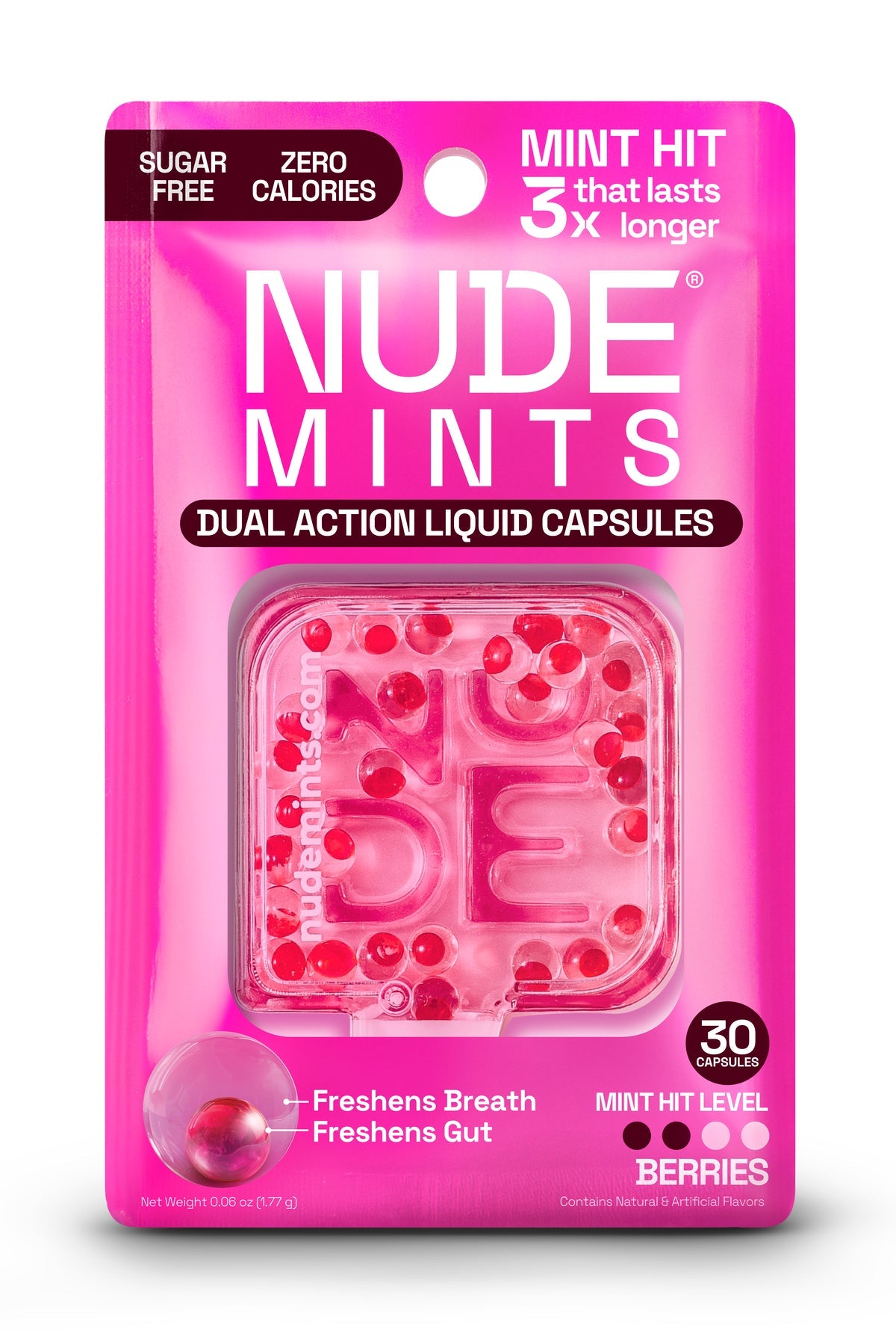 NUDE Mints Berry Kiss Breath Freshener Capsules Sugar-Free 30 Pack-2