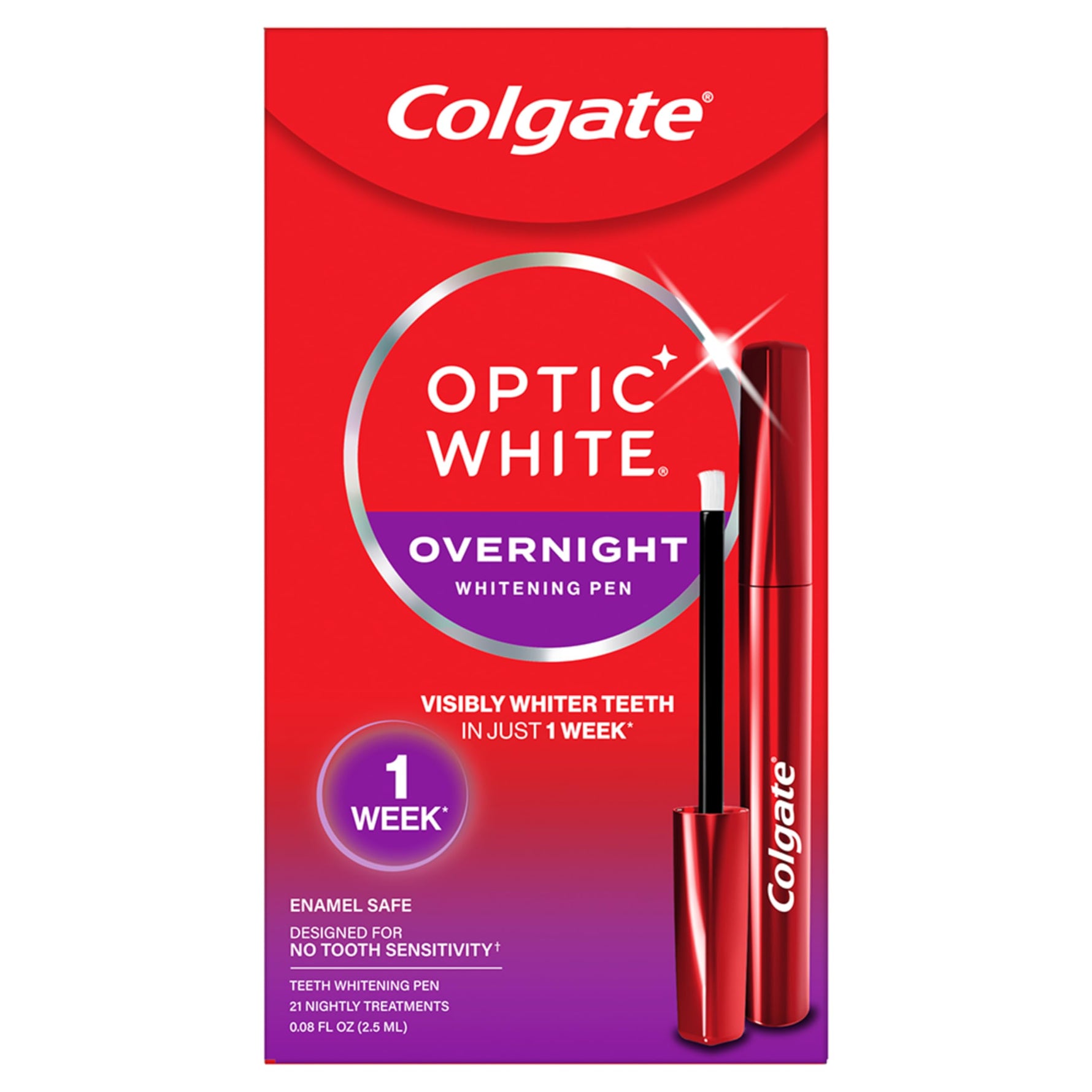 Colgate Optic White Overnight Teeth Whitening Pen, Enamel-Safe Gel, 0.08 oz-1