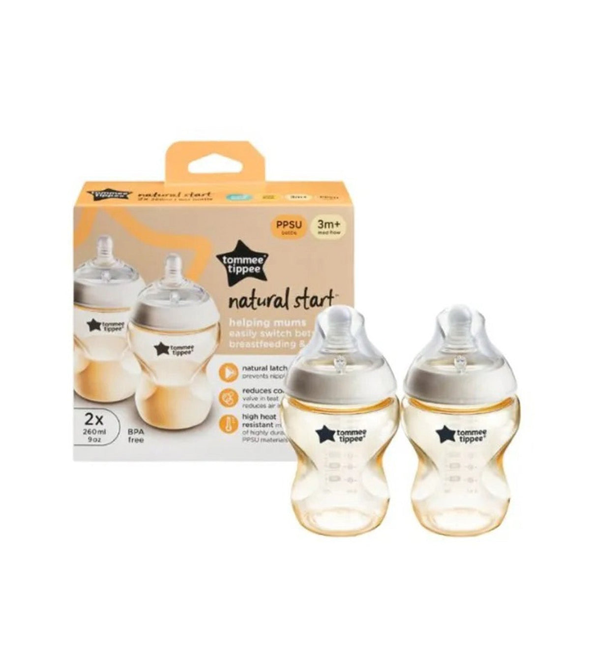 Tommee Tippee 260ml PP Bottle 2-Pack Medium Flow Anti-Colic Baby Bottles-1