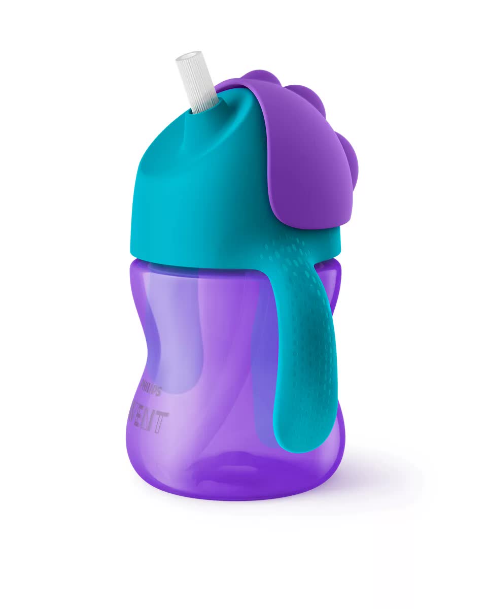 Philips Avent Bendy Straw Cup 200ml 9m Plus Purple Blue Spill Proof-2