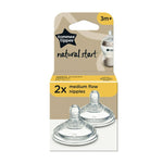 Tommee Tippee Natural Start Medium Flow Teats 2 Pack Silicone Baby Nipples-2