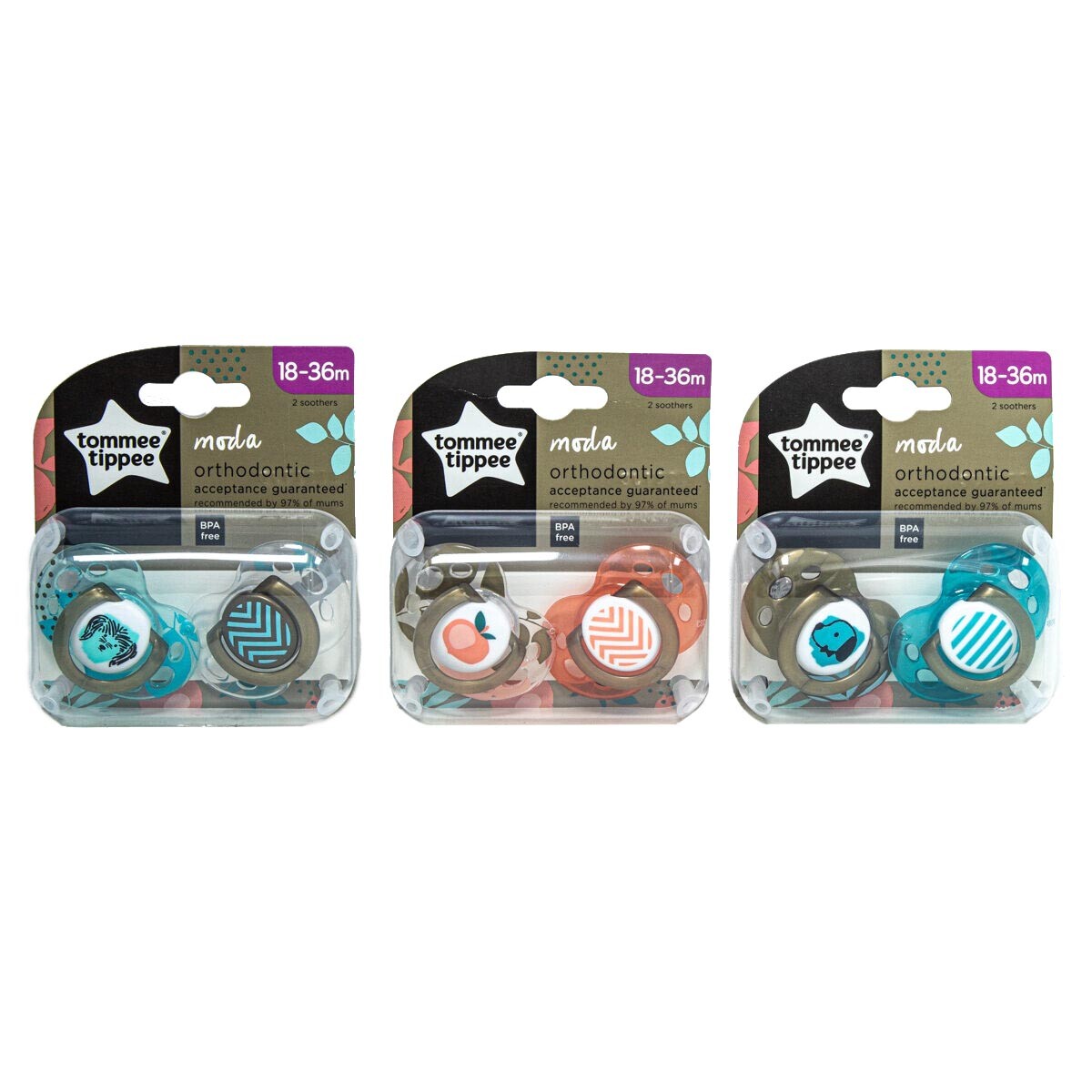 Tommee Tippee Moda Orthodontic Soother 18-36M, 2-Pack, Silicone Pacifiers-2
