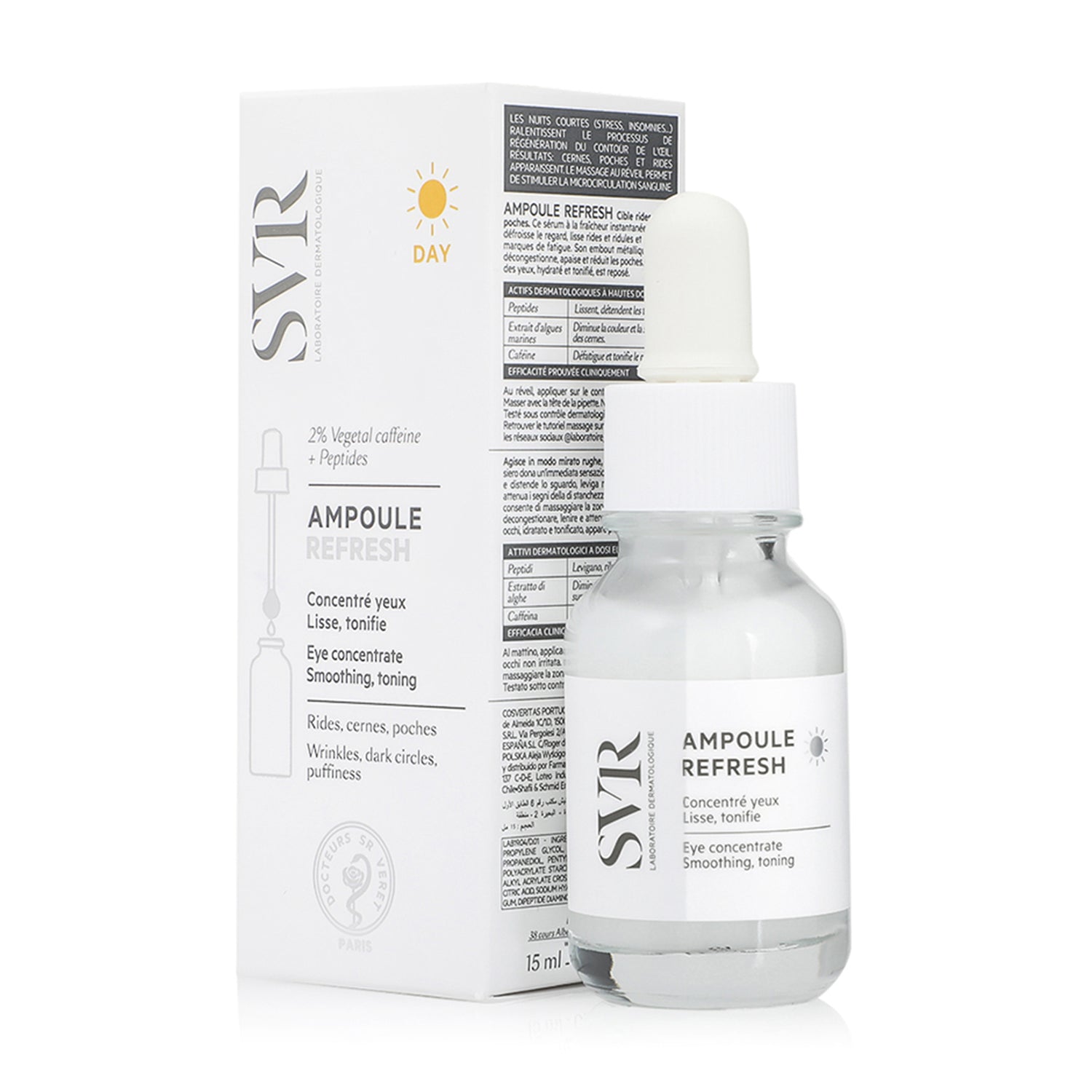SVR Ampoule Refresh 15ml Eye Contour Serum With Caffeine Peptides Hyaluronic Acid-1