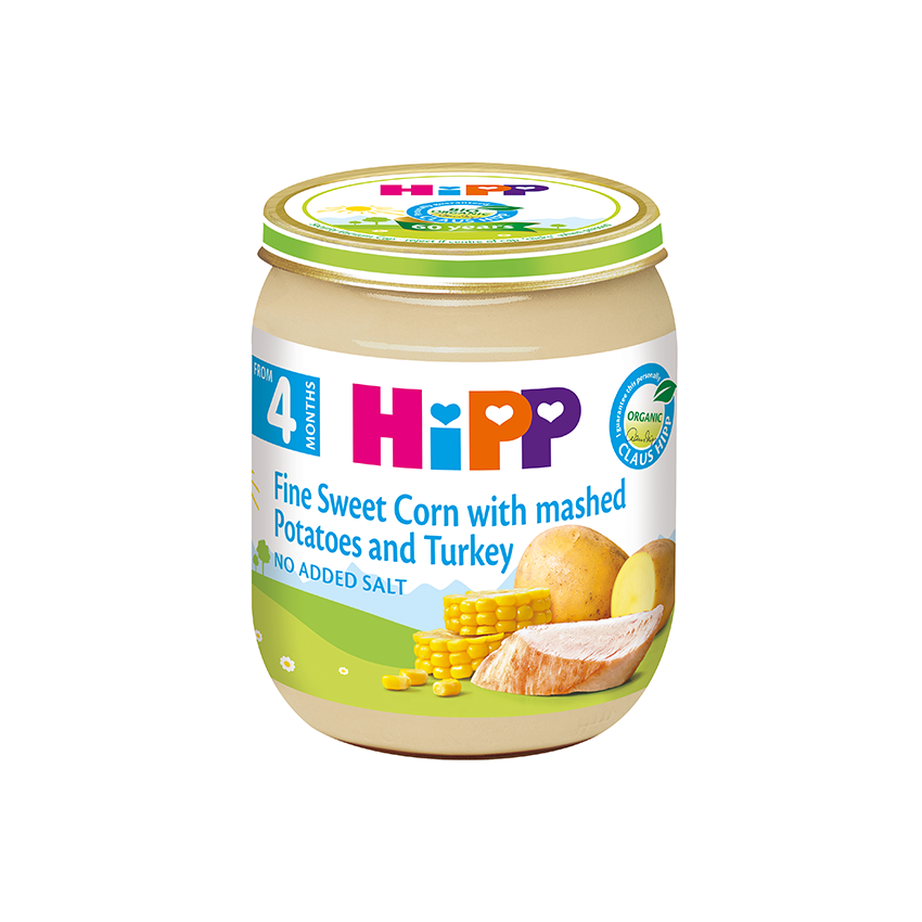 HiPP Sweetcorn With Mashed Potatoes And Turkey 125g Organic Baby Food-1