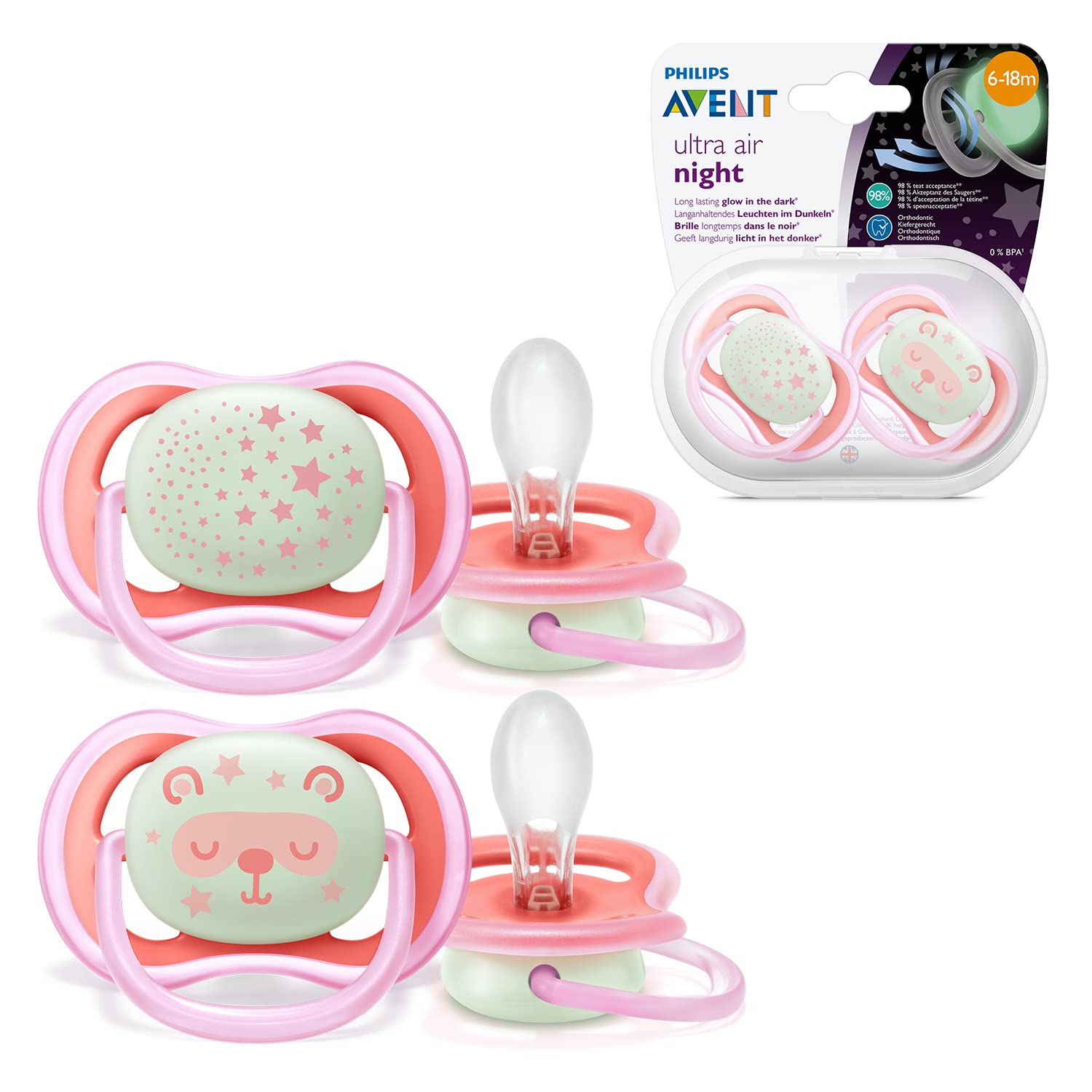 Philips Avent Ultra Air Night Soother 6-18M SCF376/22, Glow-In-The-Dark, Silicone-2
