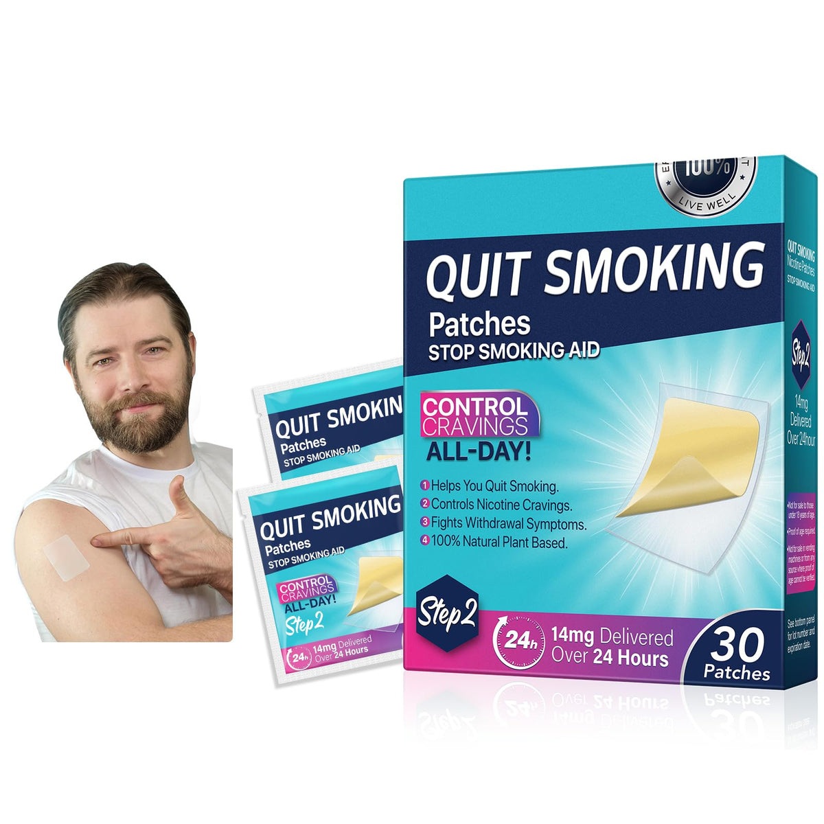 QUITSAFE Nicotine Patches Step 2, 14 Mg, 30 Count Smoking Cessation Aid-1