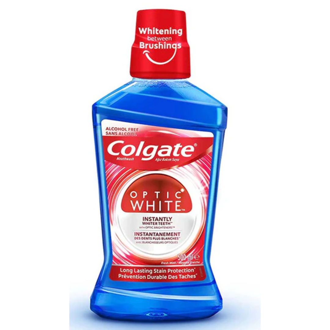 Colgate Optic White Mouthwash 500ml Alcohol-Free Whitening Fresh Mint