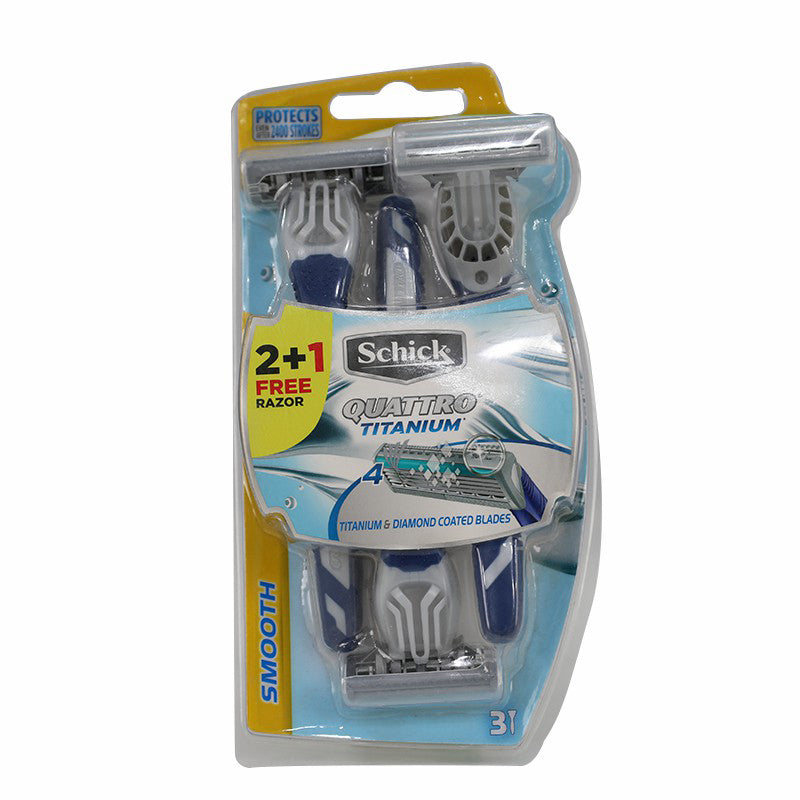 Schick Quattro Titanium Disposable Razor For Men 2+1 Free, 4-Blade Pack-1
