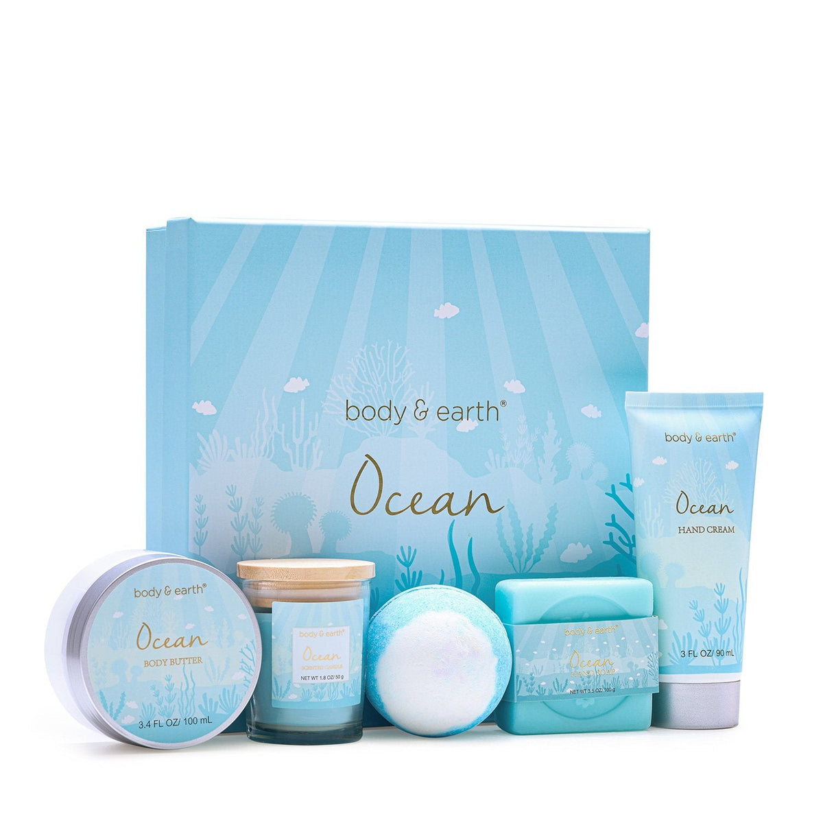 Body & Earth 5-Piece Ocean Scented Bath Spa Gift Set, Relaxing Home Spa Kit-2