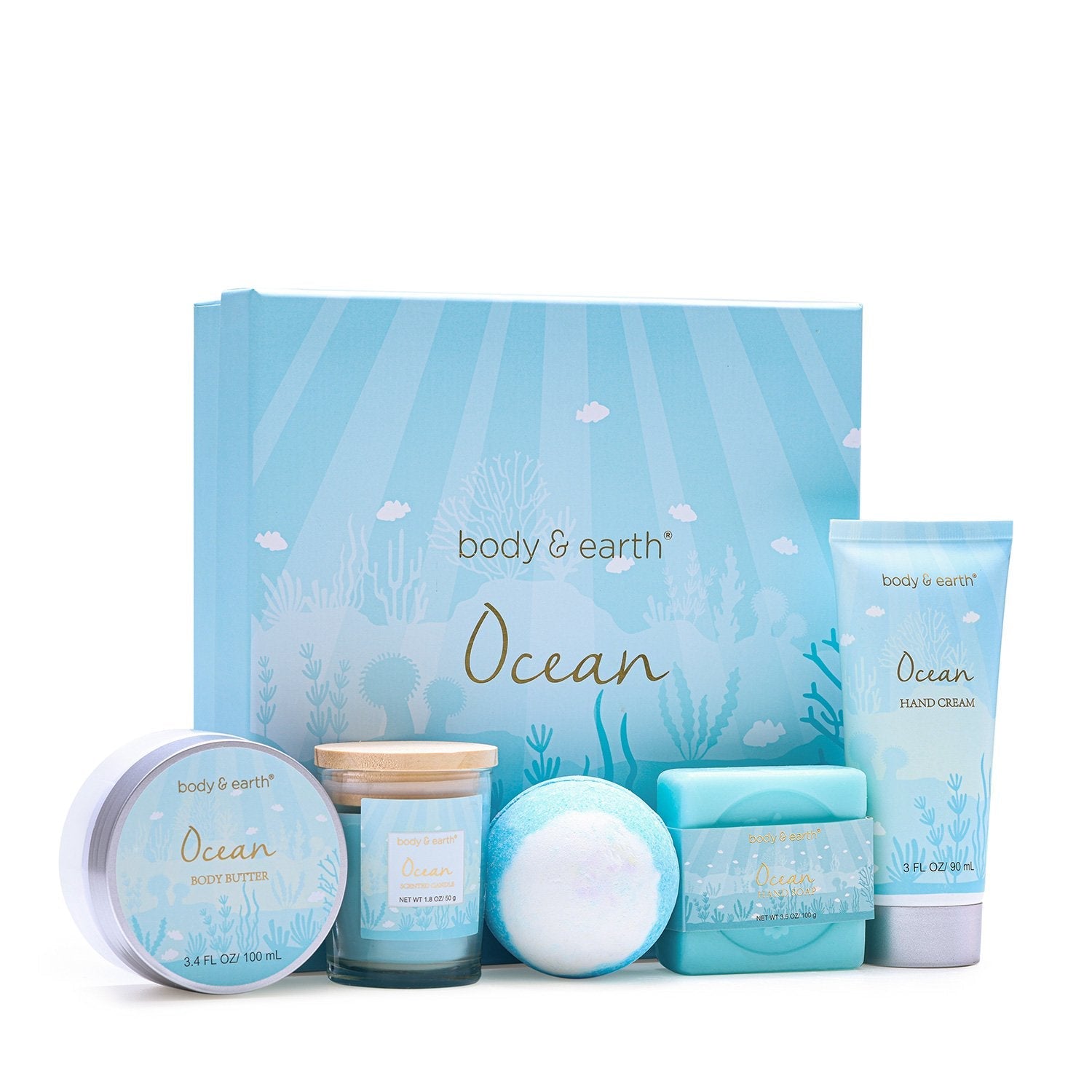 Body & Earth 5-Piece Ocean Scented Bath Spa Gift Set, Relaxing Home Spa Kit-2