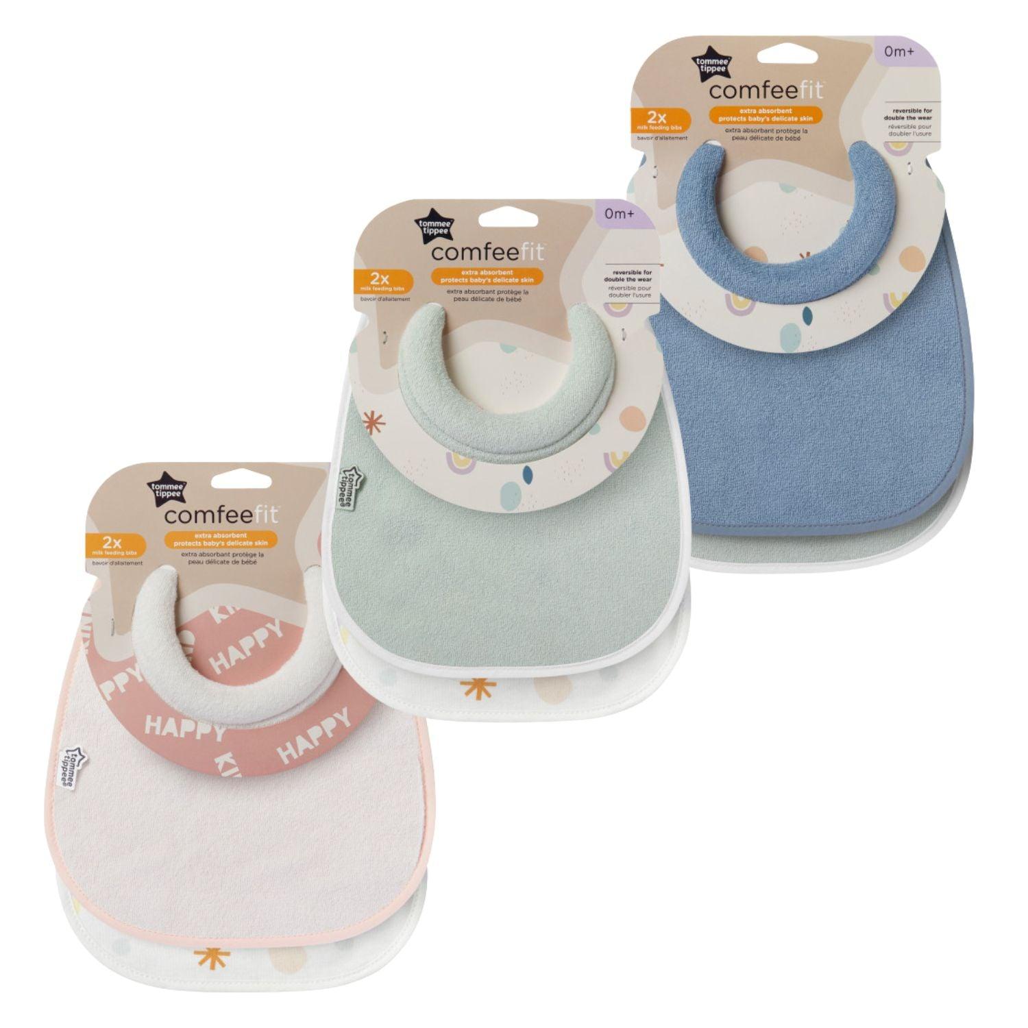 Tommee Tippee Comfee Fit Milk Feeding Bibs, 0m+, Extra Absorbent, Pack of 2-1