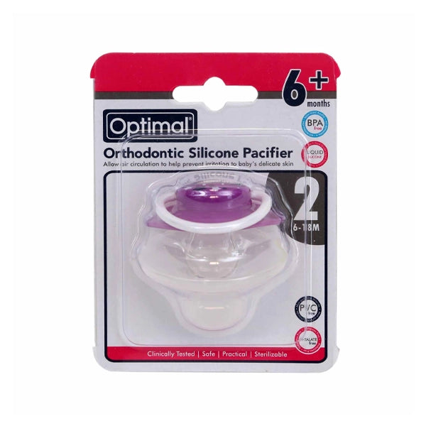 Optimal Orthodontic Silicone Pacifier 6+ B, Medical-Grade, 6-18 Months-1
