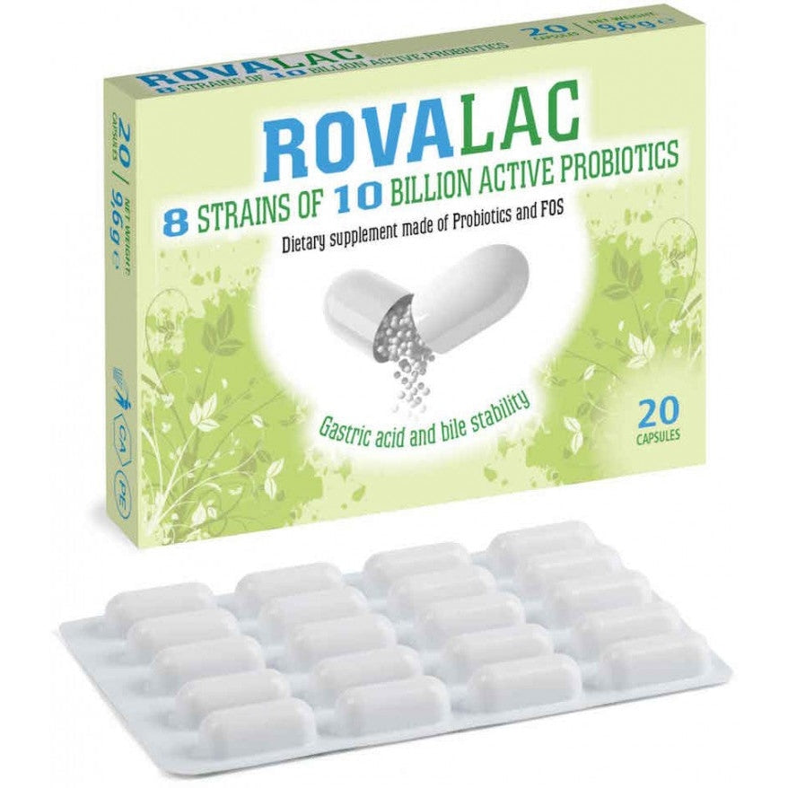 Rovalac 20 Capsules - Probiotic Supplement With FOS, 8 Strains, Zinc-1