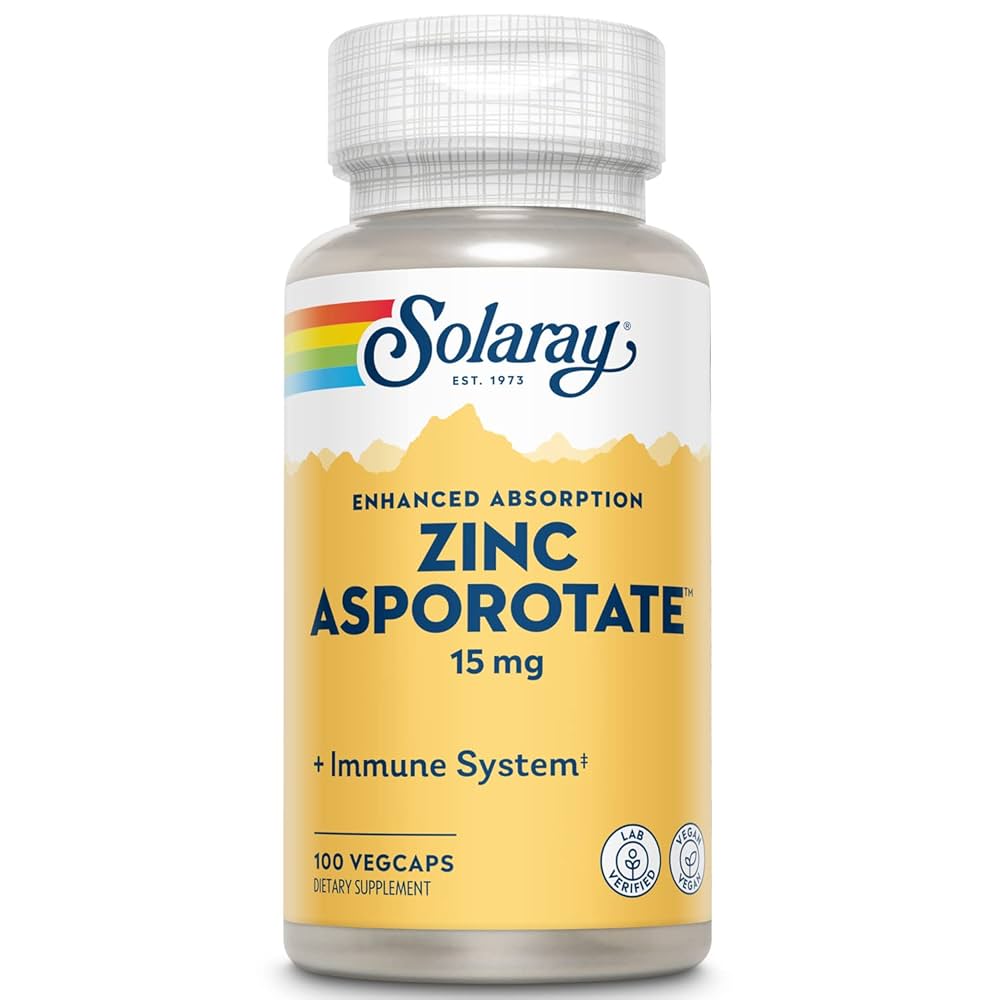Solaray Zinc Asporotate 15 Mg 100 VegCaps Immune Support Supplement-1