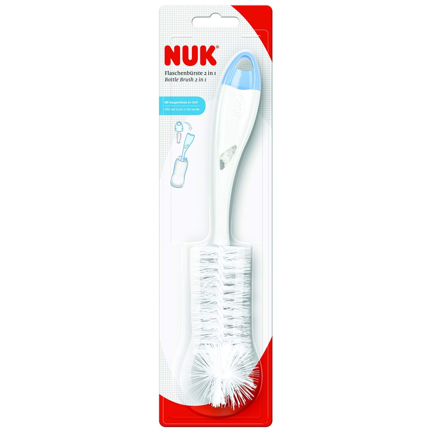 NUK 2-In-1 Bottle And Teat Brush Blue, Flexible Nylon Bristles-2