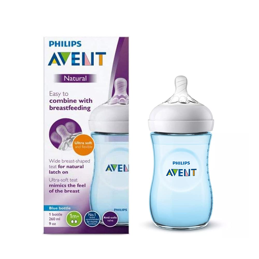 Philips Avent Natural Feeding Bottle 260ml Blue Anti-Colic Silicone-1