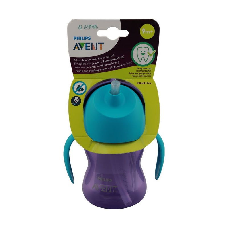 Philips Avent Bendy Straw Cup 200ml 9m Plus Purple Blue Spill Proof-1