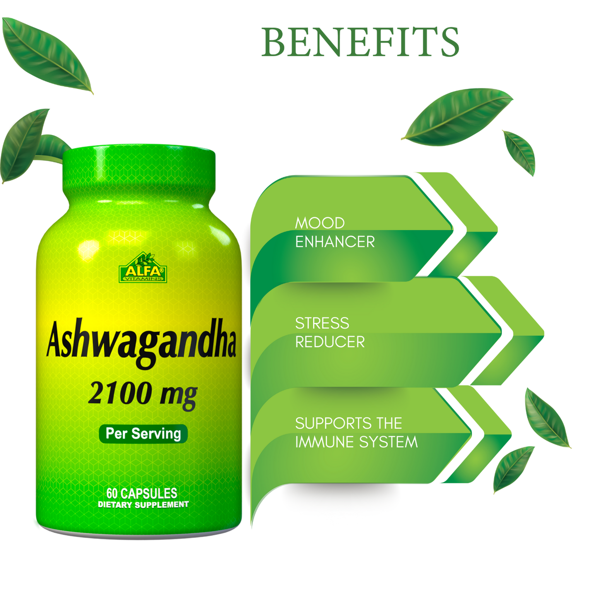 Alfa Vitamins Ashwagandha 2100mg 60 Capsules High Potency Supplement-1