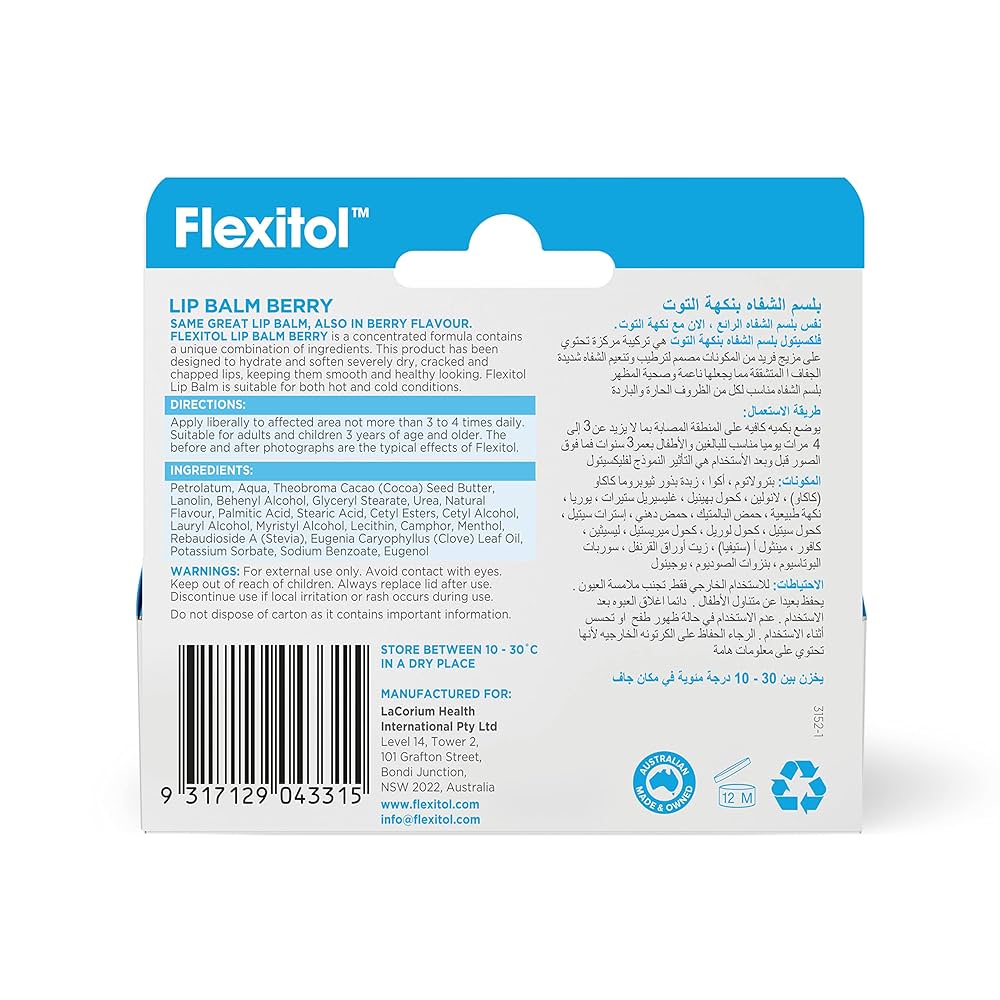 Flexitol Lip Balm Berry 10g Ultra-Moisturizing For Severely Dry Lips-3