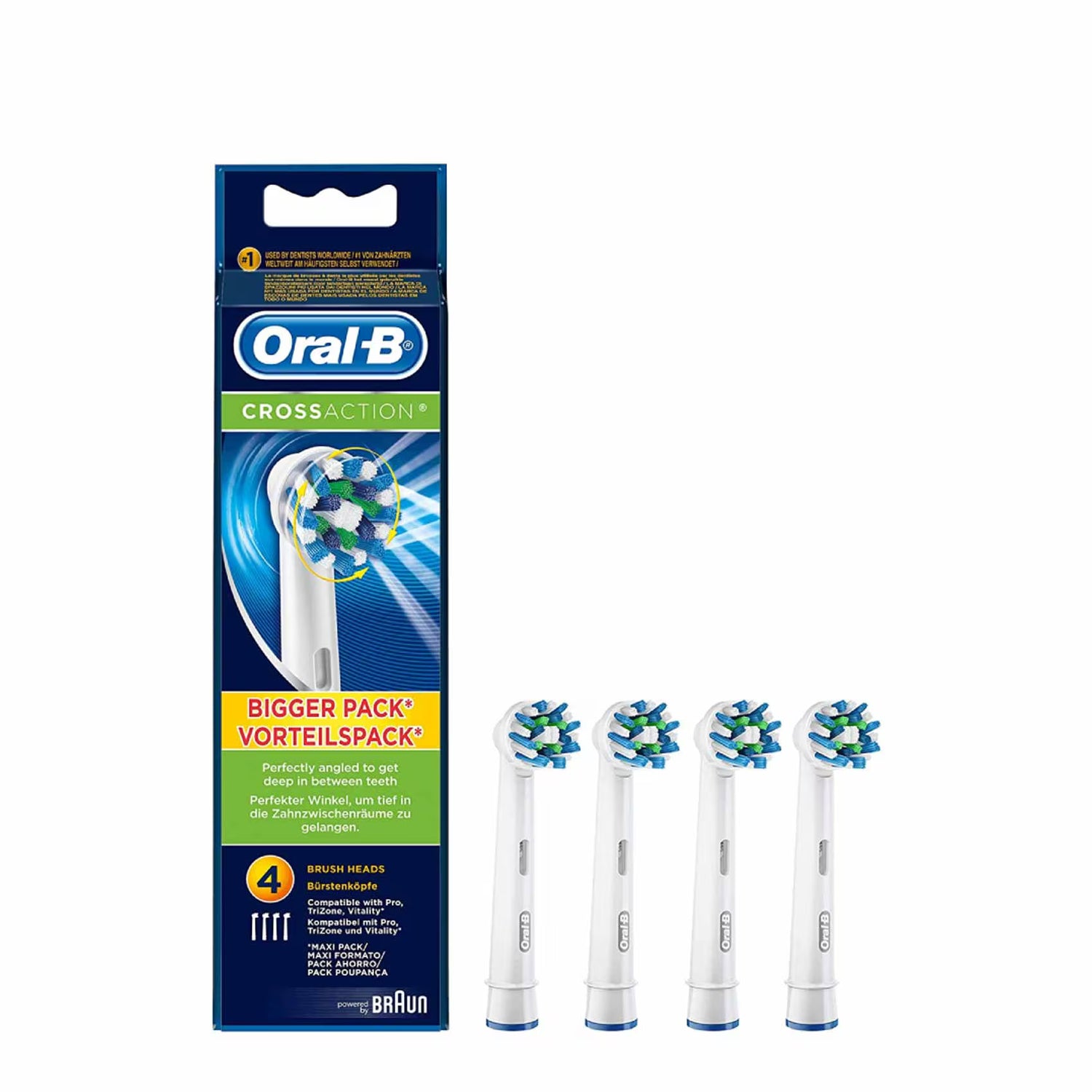 Oral-B CrossAction Toothbrush Heads Value Pack, 4 Replacement Heads
