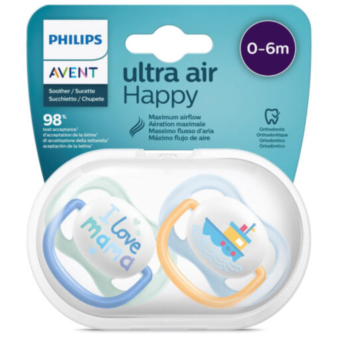 Avent Ultra Air Soother I Love Mama 0-6M Boy Pacifier 2-Pack