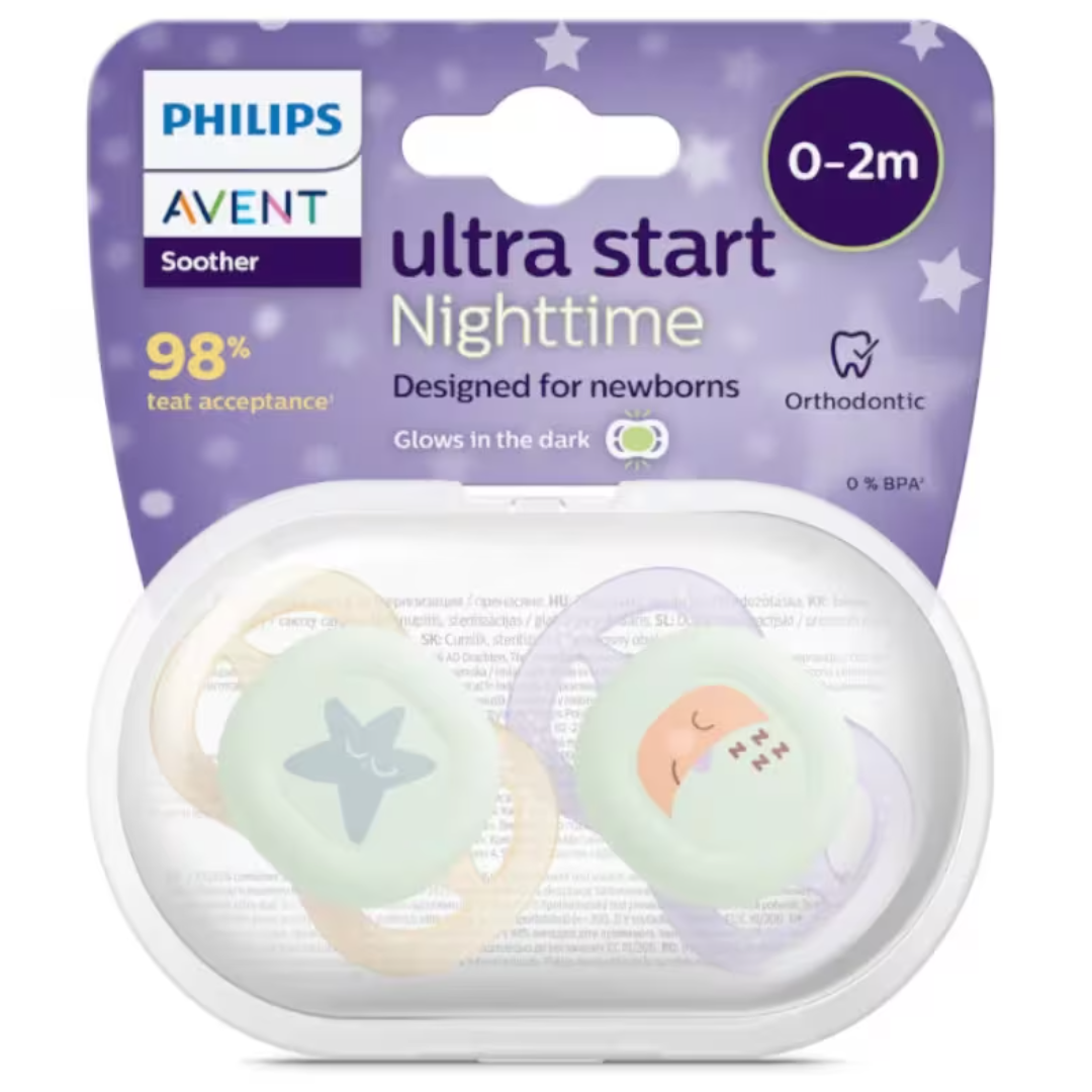 Avent Ultra Start Night Time Soother 0-2M Girl 2-Pack-1