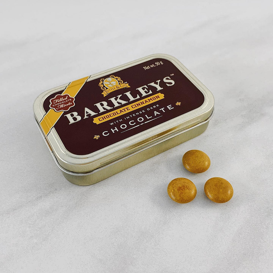 Barkleys Chocolate Cinnamon Mints 50g Tin Intense Flavored Dragees