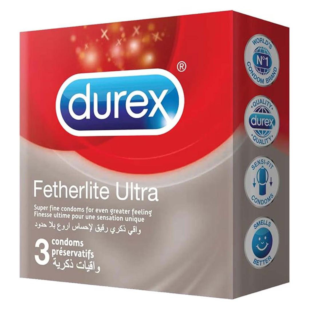 Durex Fetherlite Ultra Thin Condoms 3 Pack, Natural Latex, Ultra Sensitive