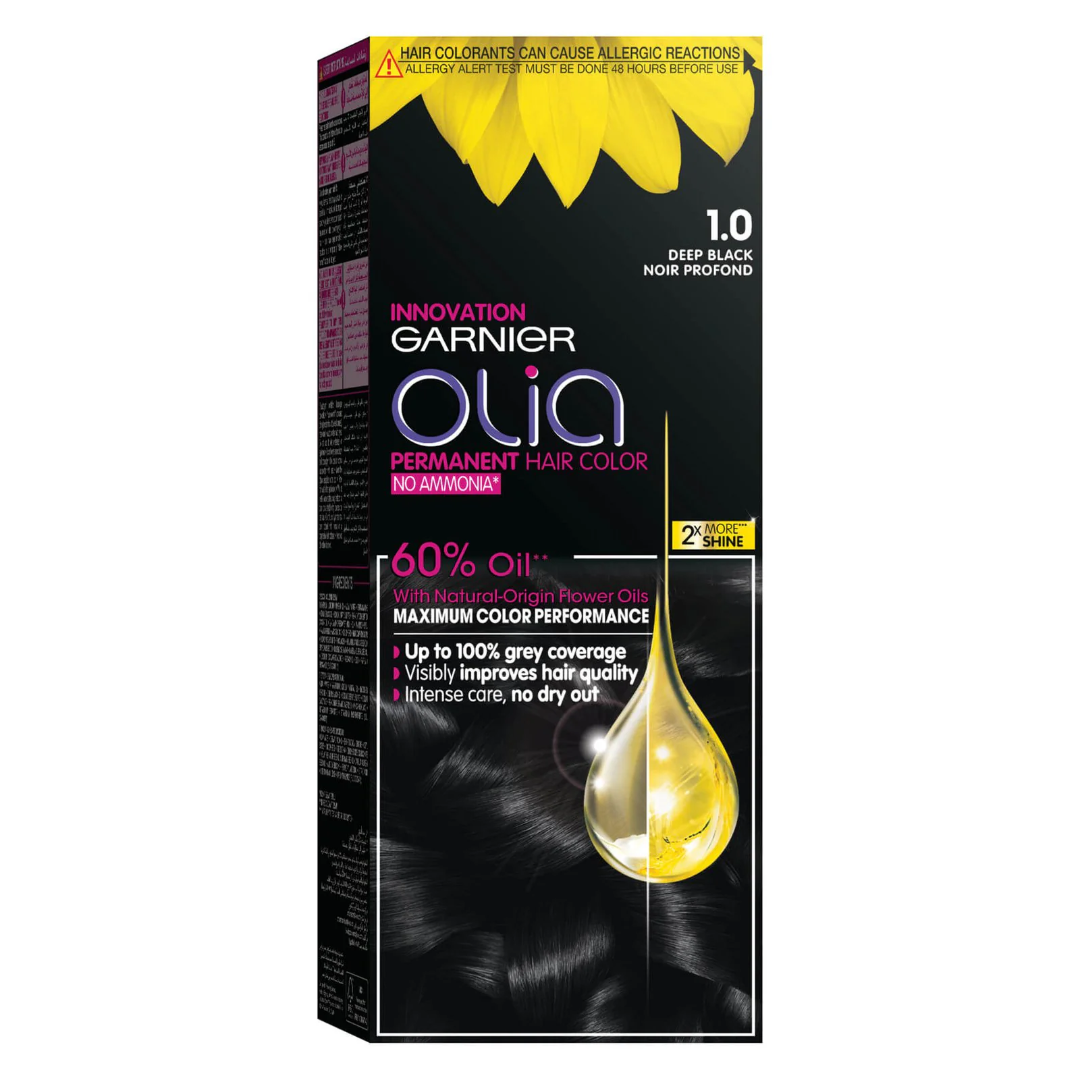 Garnier Olia Permanent Hair Color 1.0 Deep Black Ammonia-Free Kit-1