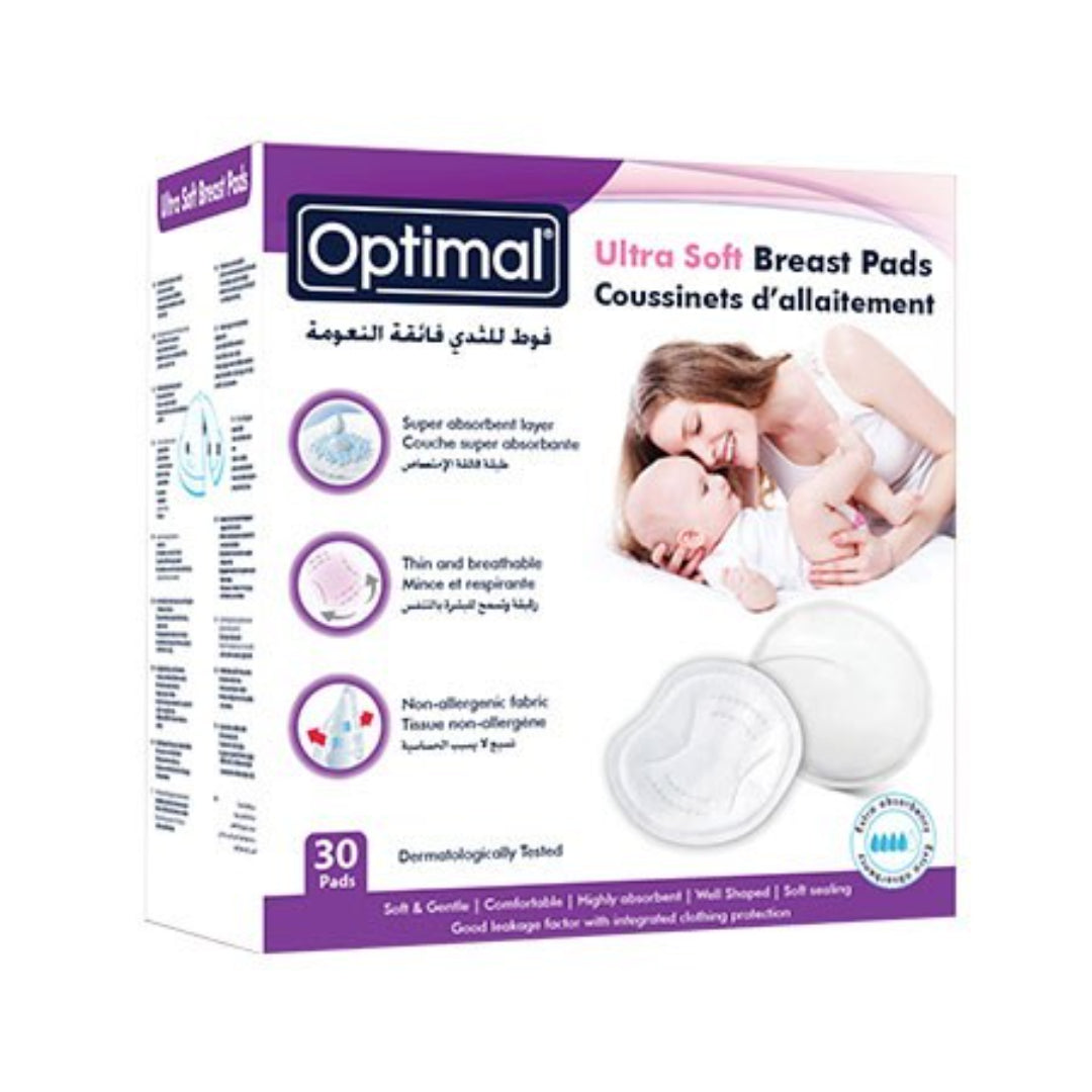 Optimal Breast Pads 30 Pieces Ultra Soft Hypoallergenic Individually Wrapped