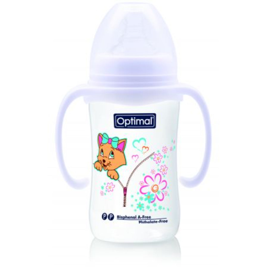 Optimal Wide Neck Feeding Bottle 240ml With Handle For 6+ Months
