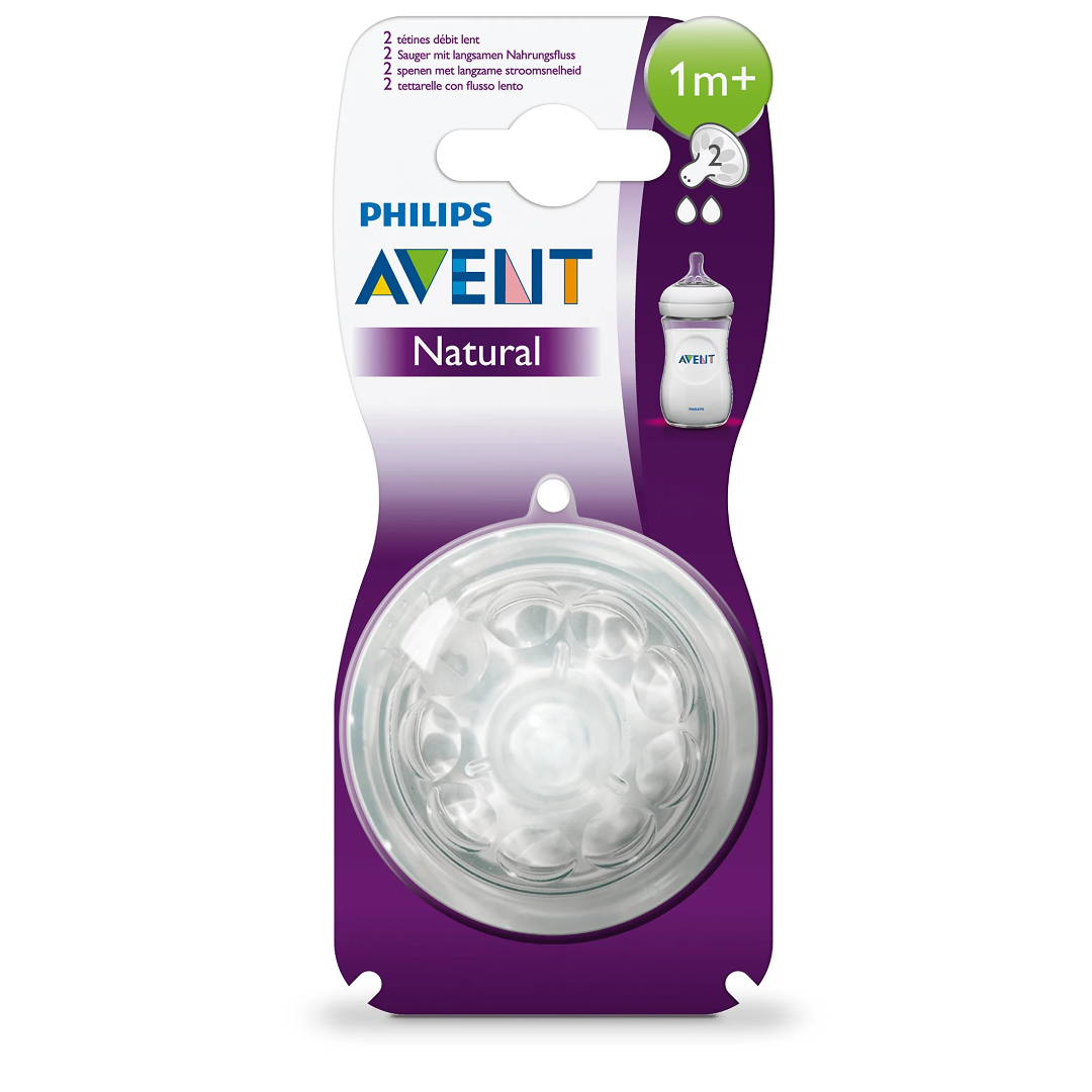 Philips Avent Natural Teats Slow Flow 2 Holes 1m Plus Baby Feeding Nipples