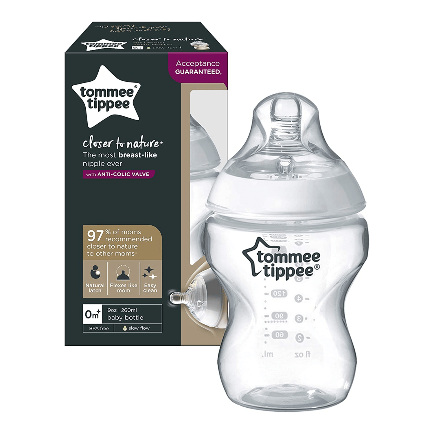 Tommee Tippee Closer To Nature 260ml Feeding Bottle With Anti-Colic Valve
