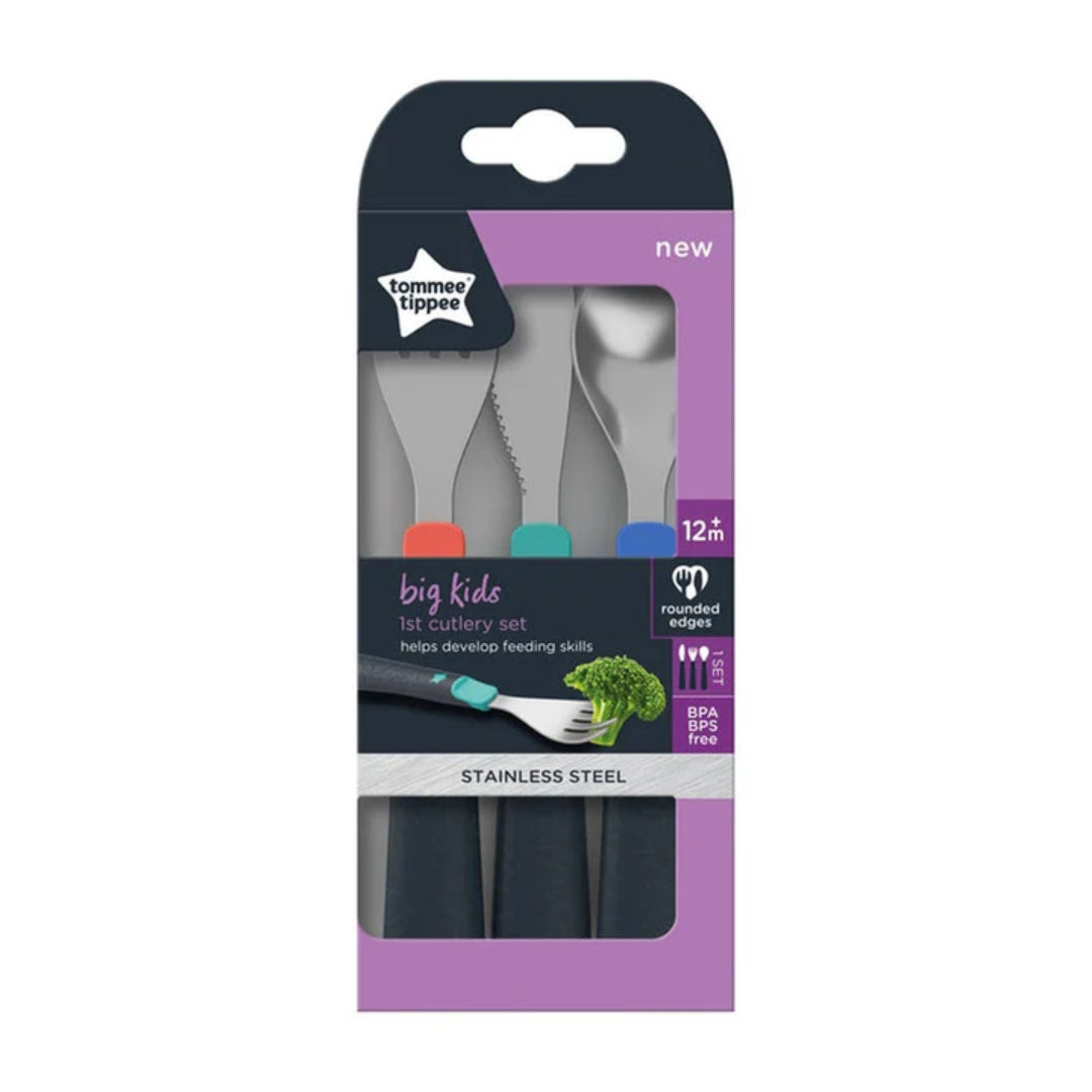 Tommee Tippee Big Kids First Cutlery Set 12m+ Stainless Steel Blue