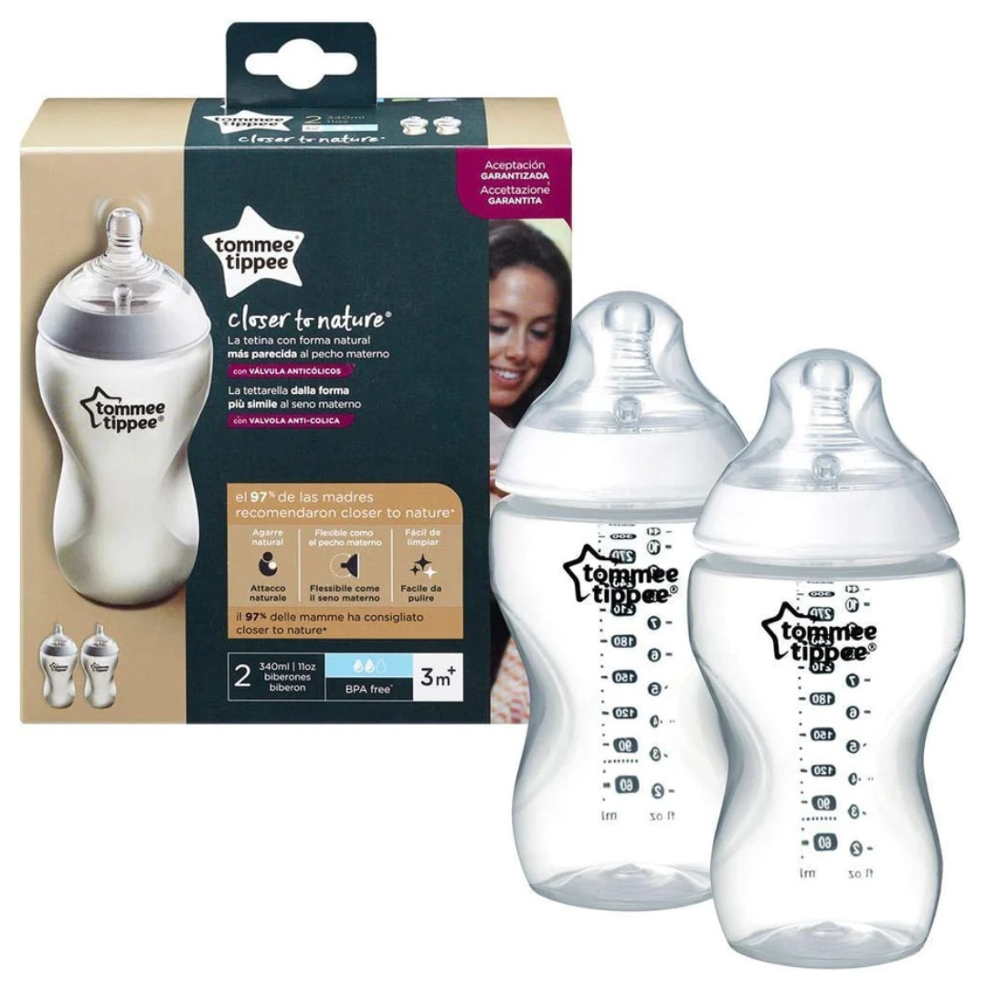 Tommee Tippee Closer To Nature 340ml Bottle 2-Pack, Anti-Colic, BPA-Free