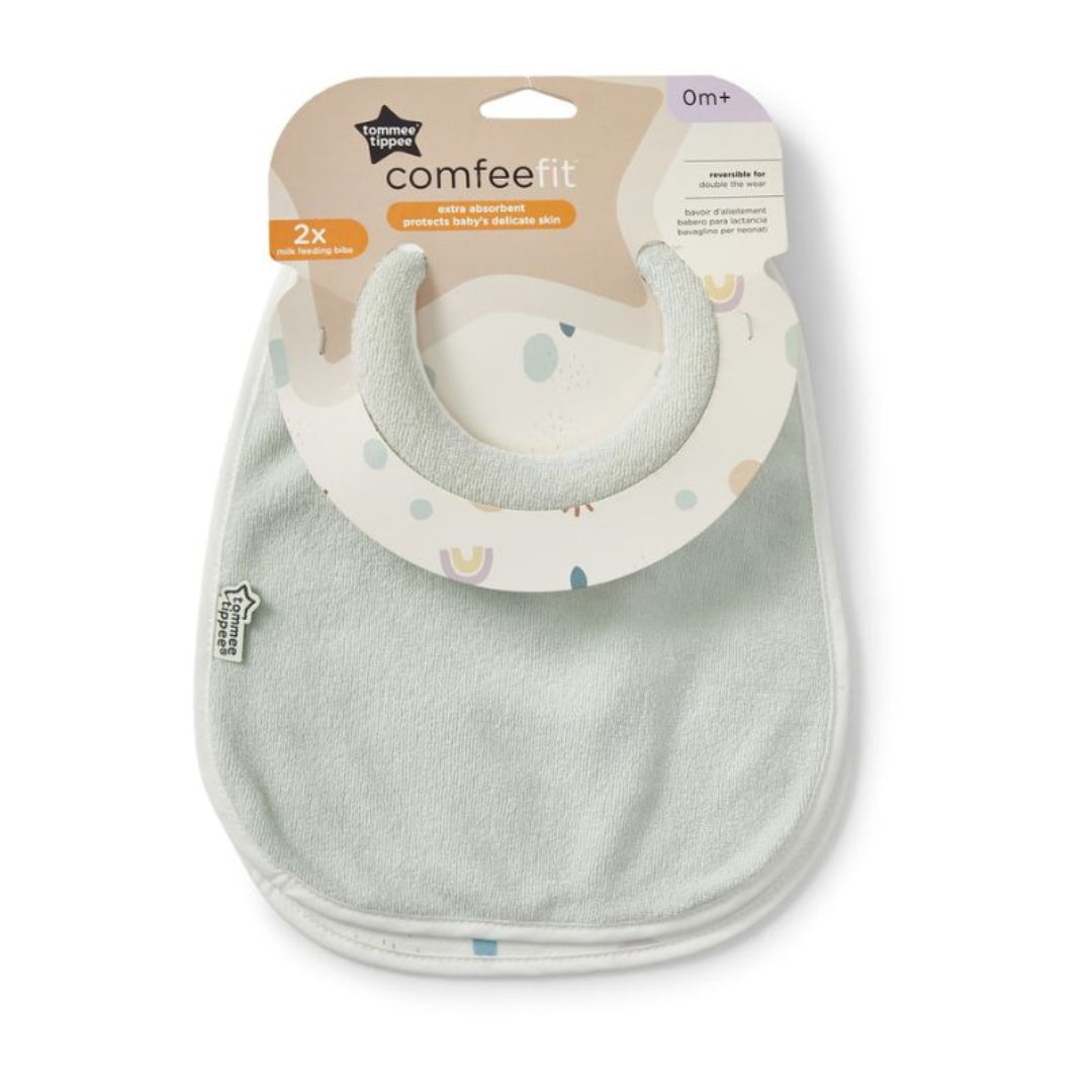 Tommee Tippee Comfee Fit Milk Feeding Bibs, 0m+, Extra Absorbent, Pack of 2