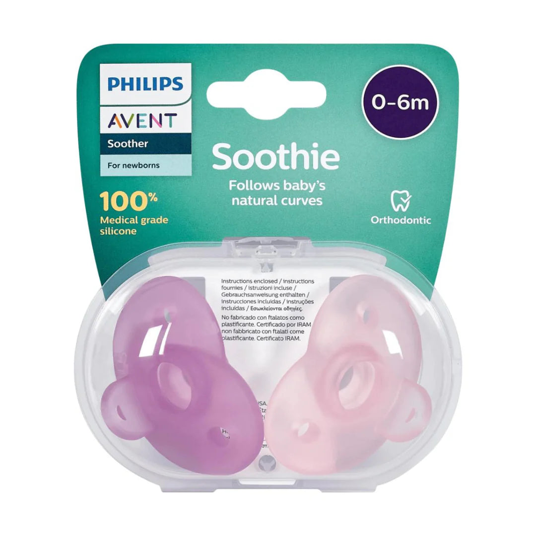 Philips Avent Curved Soothie Pacifier 0-6 Months, Medical-Grade Silicone, Pack Of 2