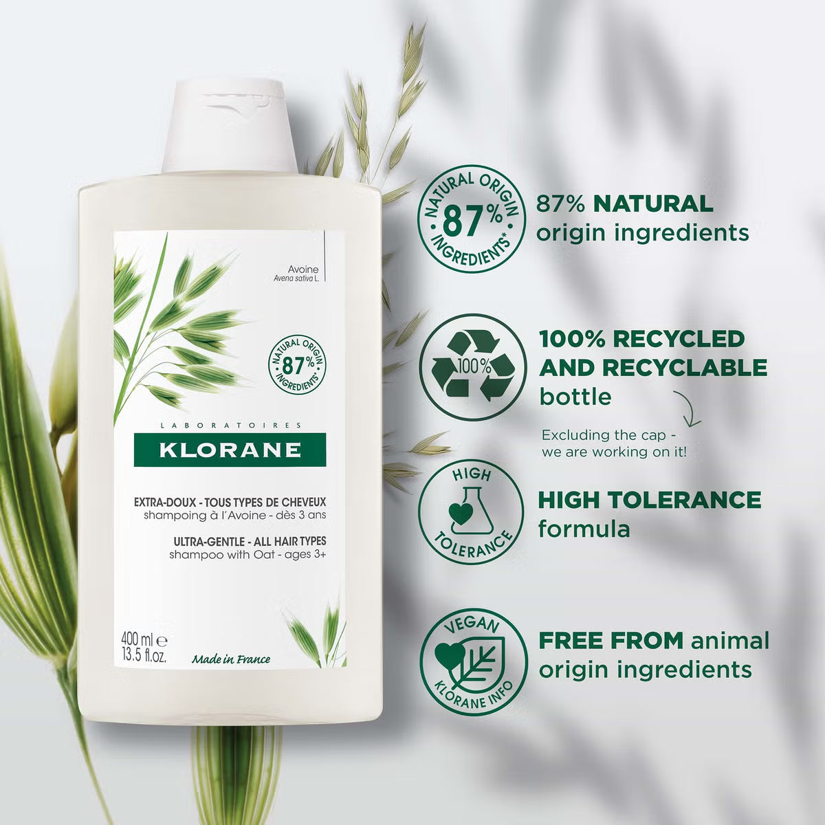Klorane Extra-Gentle Shampoo With Oat Milk 400ml For All Hair Types-2