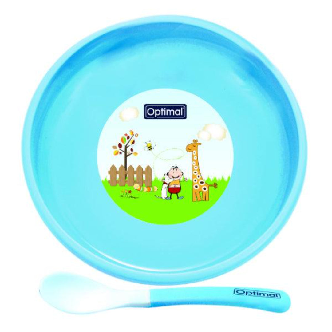 Optimal Non-Slip Feeding Dish With Spoon White Baby Tableware