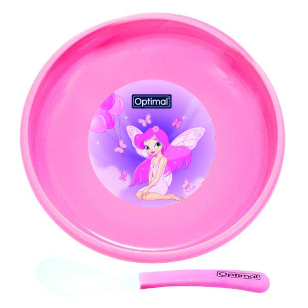 Optimal Non-Slip Feeding Dish With Spoon White Baby Tableware