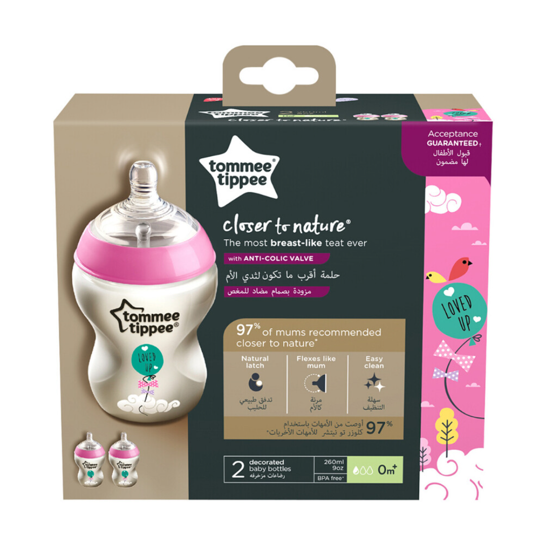 Tommee Tippee 260ml PP Baby Bottles Pink Set Of 2 Anti-Colic