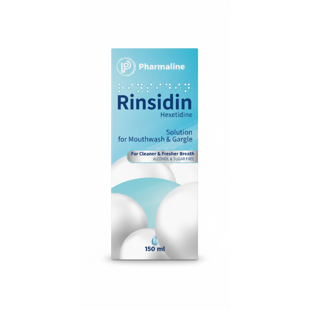 Rinsidin Mouth Wash 15mg 150ml Hexetidine Oral Hygiene Solution