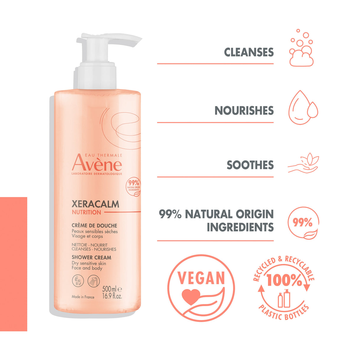 Avène XeraCalm Nutrition Shower Cream 500ml For Dry Sensitive Skin-3