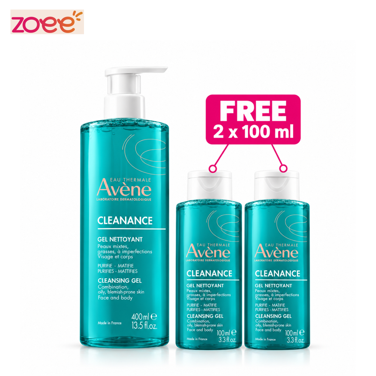 Avène Cleanance Cleansing Gel 400ml + 2 × 100ml Free