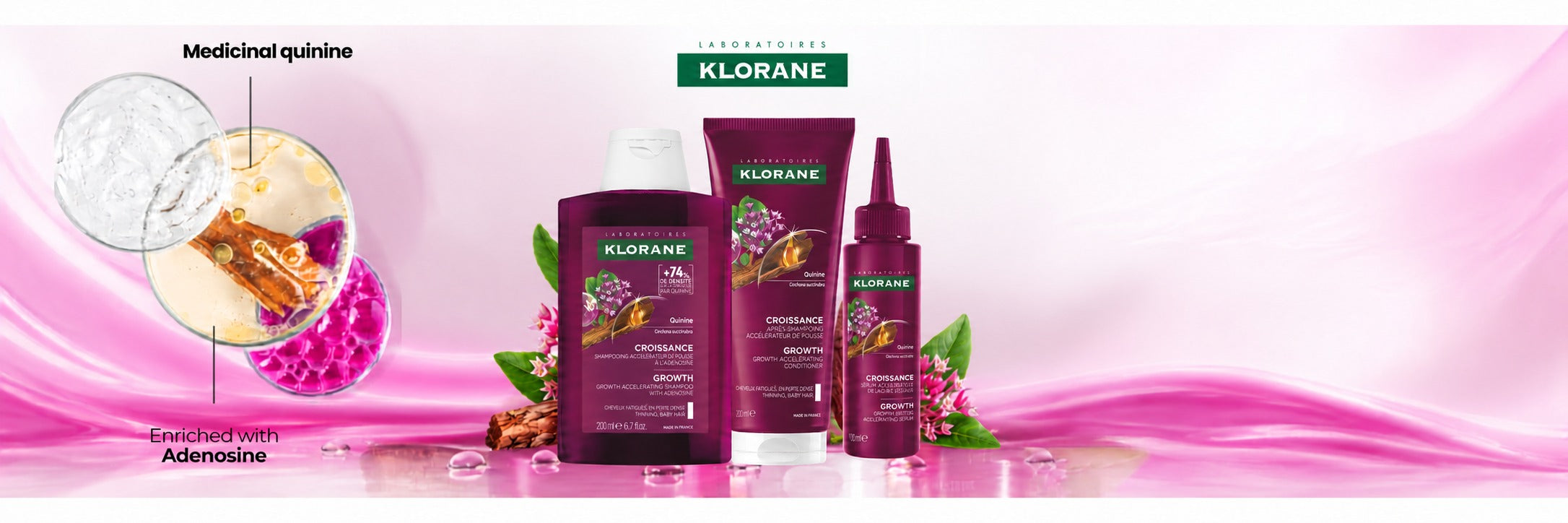 Klorane GROWTH shampoo 200 ml, conditioner 200 ml and serum 100 ml